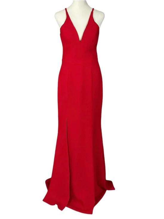 Dress the Population Iris Slit Crepe Gown Floor Length Red Size Medium - Picture 2 of 15